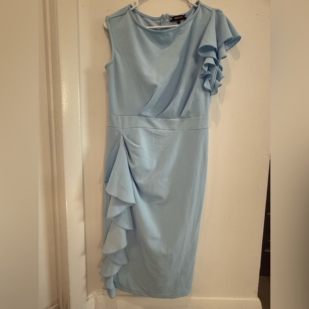 Miusol Light Blue Asymmetrical Ruffle Dress